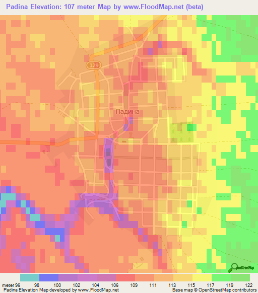 Padina,Serbia Elevation Map