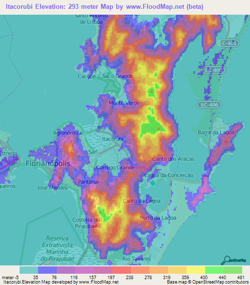 Itacorubi,Brazil Elevation Map