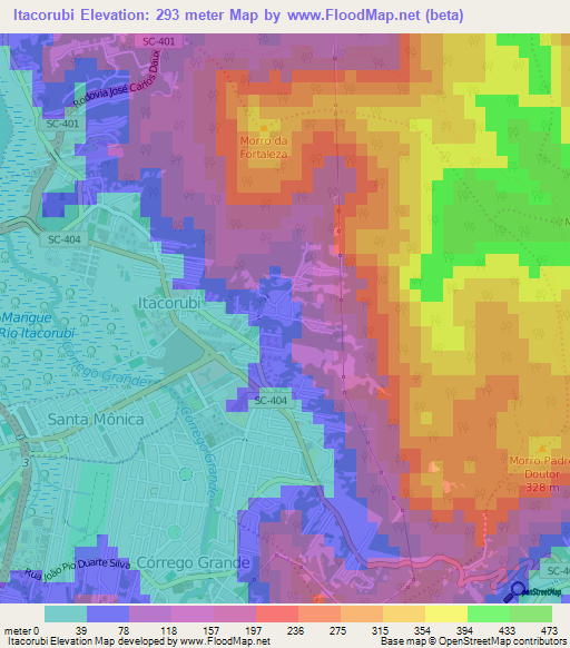 Itacorubi,Brazil Elevation Map