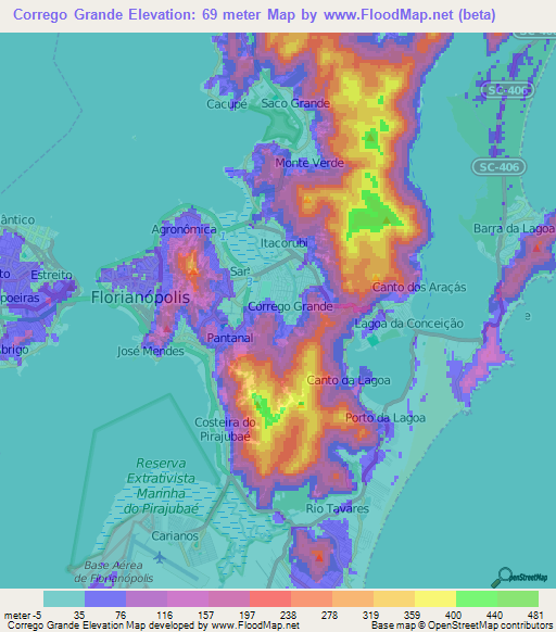 Corrego Grande,Brazil Elevation Map