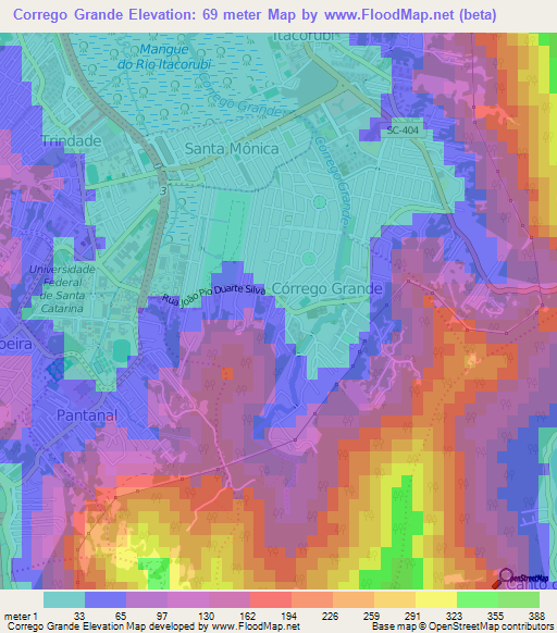 Corrego Grande,Brazil Elevation Map