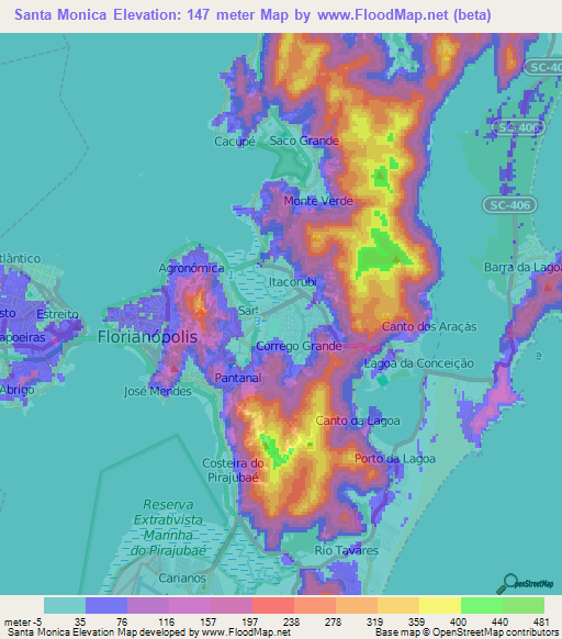 Santa Monica,Brazil Elevation Map