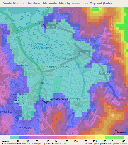 Santa Monica,Brazil Elevation Map