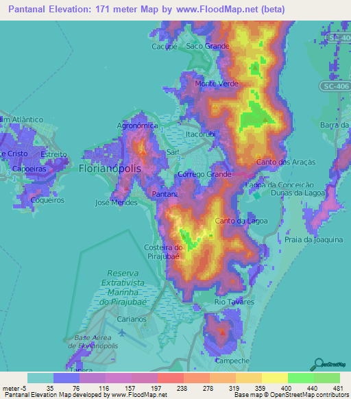 Pantanal,Brazil Elevation Map