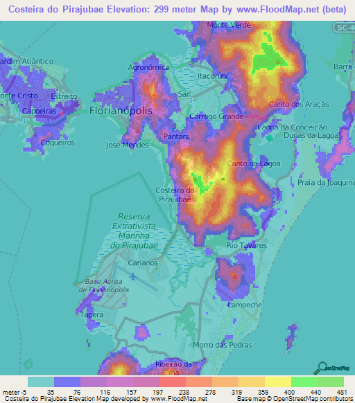 Costeira do Pirajubae,Brazil Elevation Map