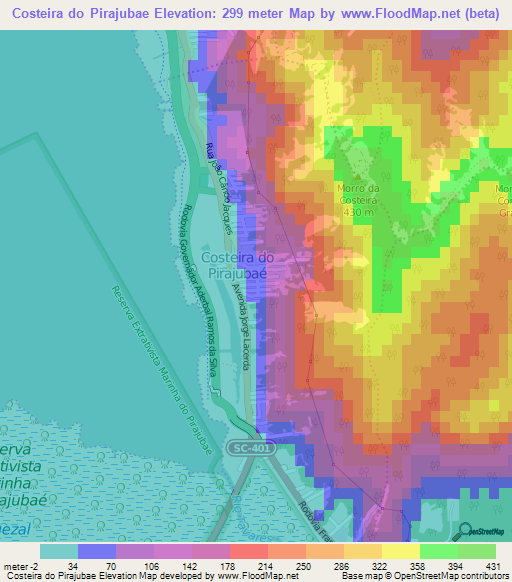 Costeira do Pirajubae,Brazil Elevation Map