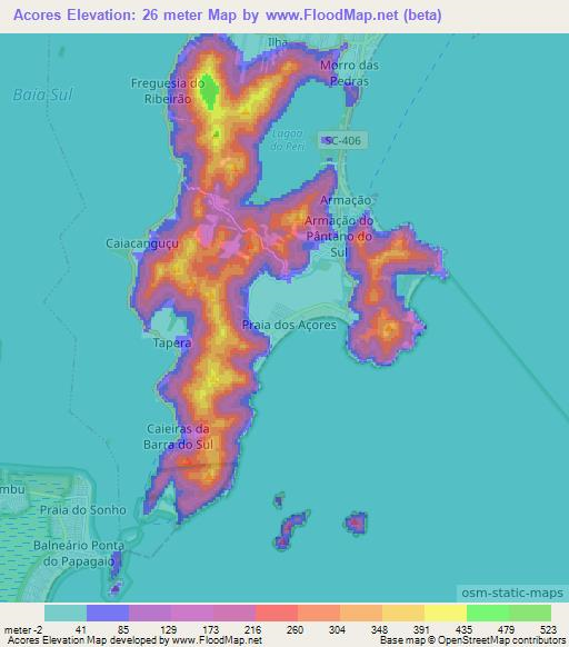 Acores,Brazil Elevation Map