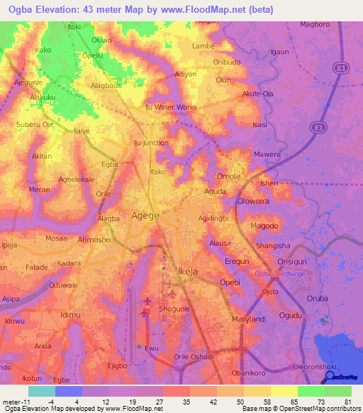 Ogba,Nigeria Elevation Map