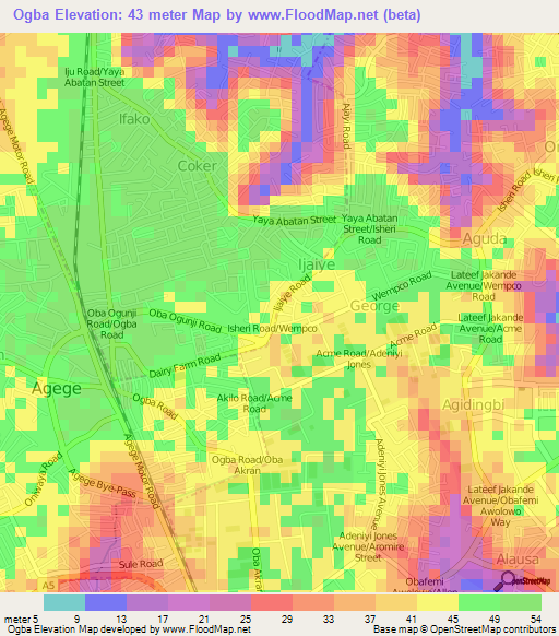 Ogba,Nigeria Elevation Map