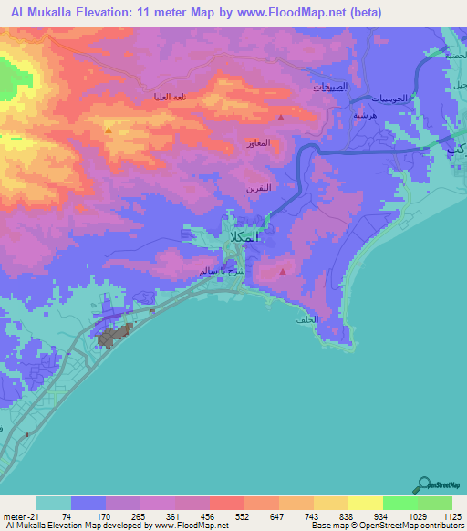 Al Mukalla,Yemen Elevation Map