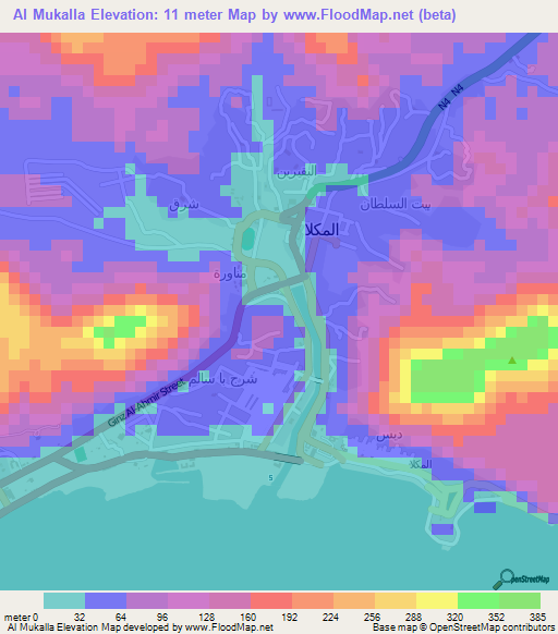 Al Mukalla,Yemen Elevation Map