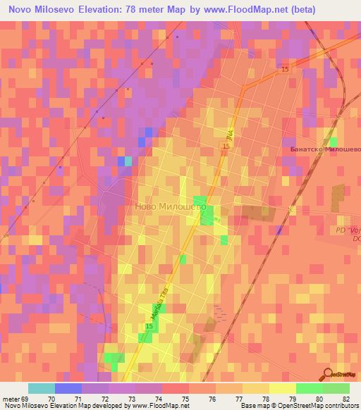 Novo Milosevo,Serbia Elevation Map