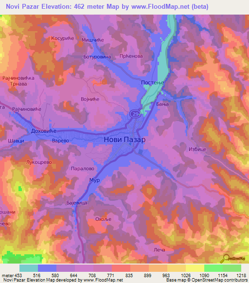 Novi Pazar,Serbia Elevation Map