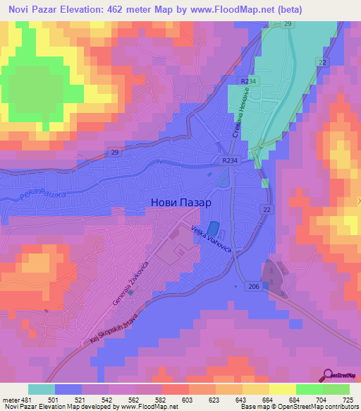 Novi Pazar,Serbia Elevation Map