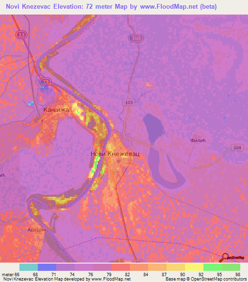 Novi Knezevac,Serbia Elevation Map