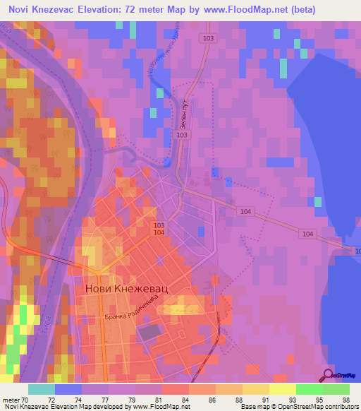 Novi Knezevac,Serbia Elevation Map