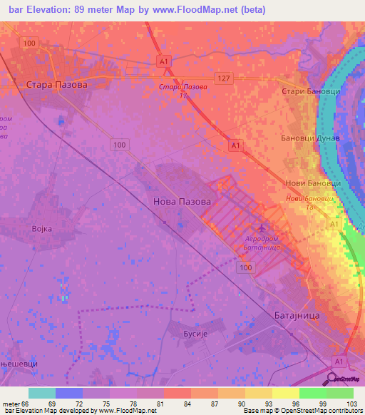 bar,Serbia Elevation Map