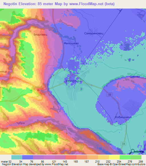 Negotin,Serbia Elevation Map