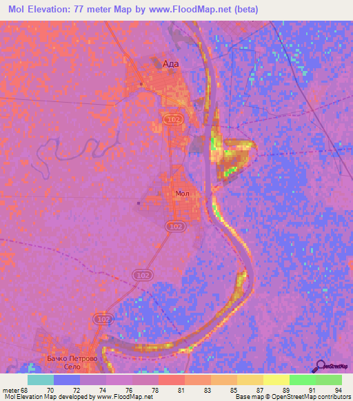 Mol,Serbia Elevation Map