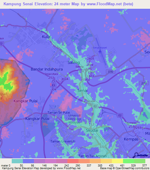 Kampung Senai,Malaysia Elevation Map
