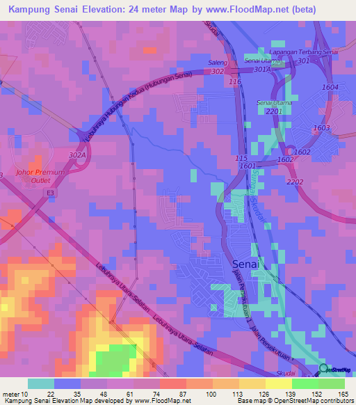 Kampung Senai,Malaysia Elevation Map