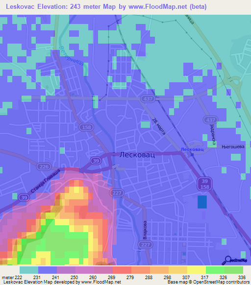 Leskovac,Serbia Elevation Map