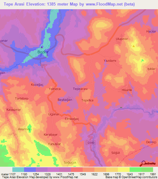 Tepe Arasi,Turkey Elevation Map