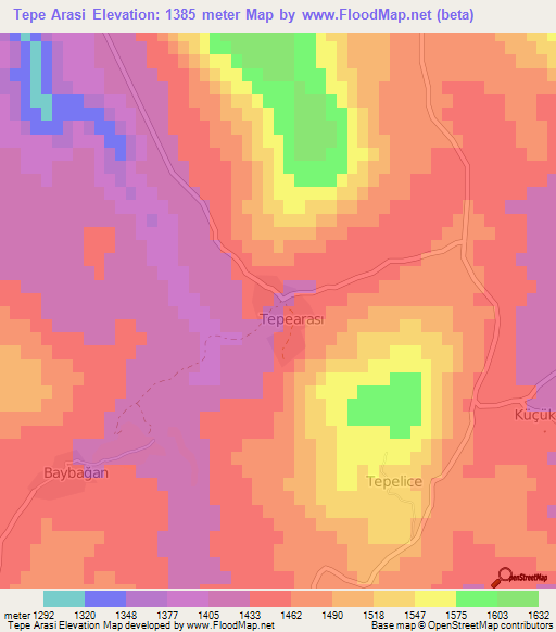 Tepe Arasi,Turkey Elevation Map