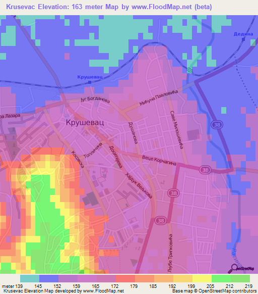 Krusevac,Serbia Elevation Map