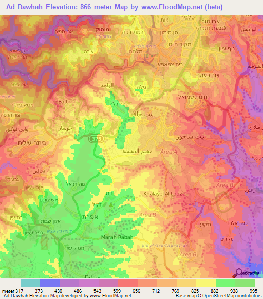 Ad Dawhah,Palestinian Territory Elevation Map