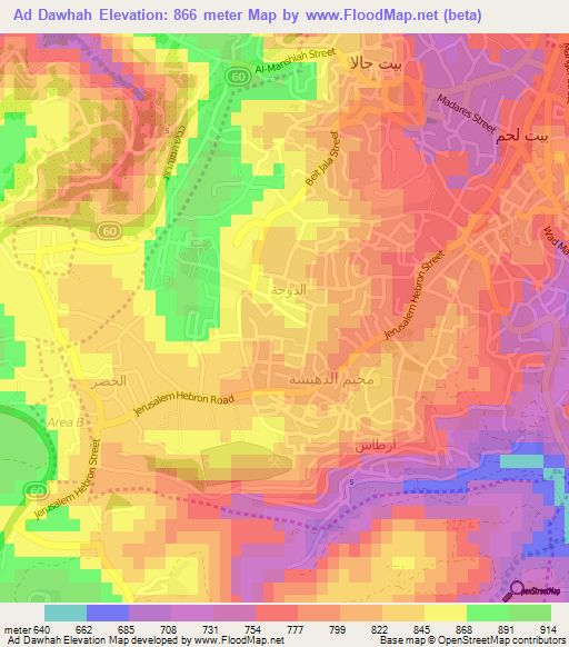 Ad Dawhah,Palestinian Territory Elevation Map