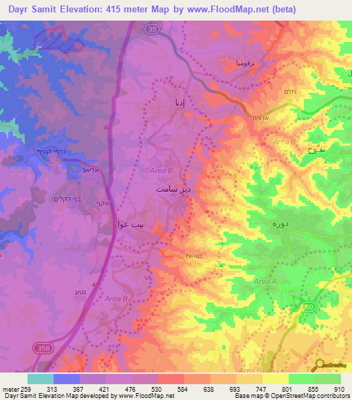 Dayr Samit,Palestinian Territory Elevation Map