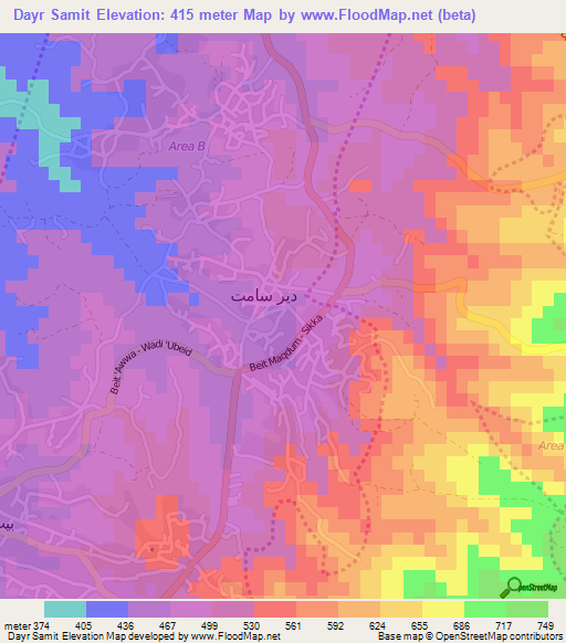 Dayr Samit,Palestinian Territory Elevation Map