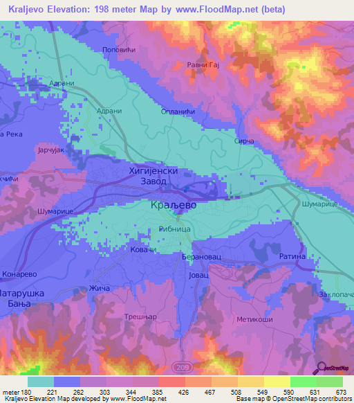 Kraljevo,Serbia Elevation Map