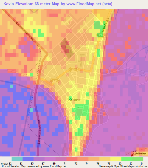 Kovin,Serbia Elevation Map