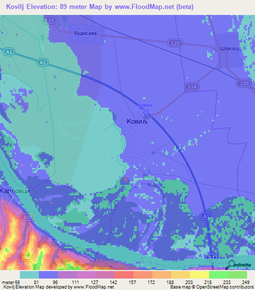 Kovilj,Serbia Elevation Map