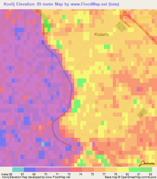 Kovilj,Serbia Elevation Map