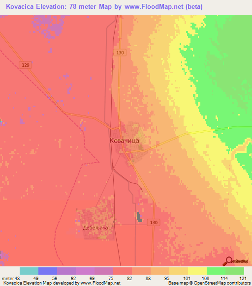 Kovacica,Serbia Elevation Map