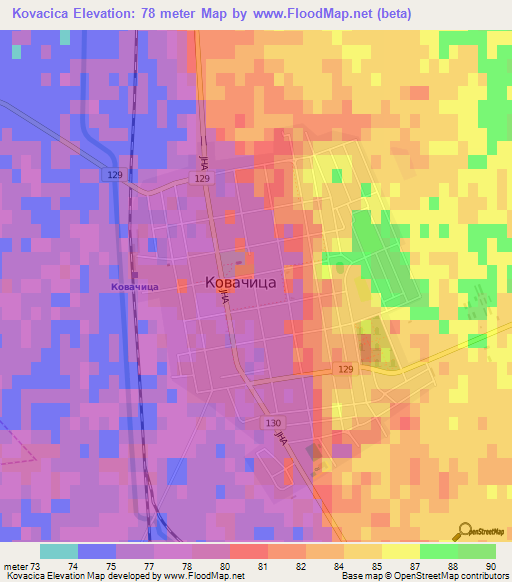 Kovacica,Serbia Elevation Map