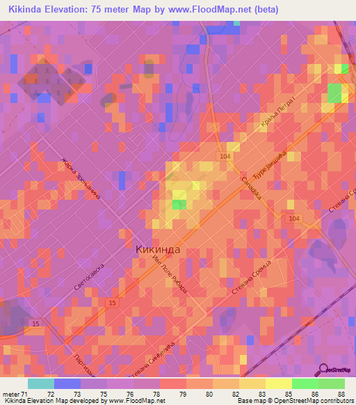 Kikinda,Serbia Elevation Map