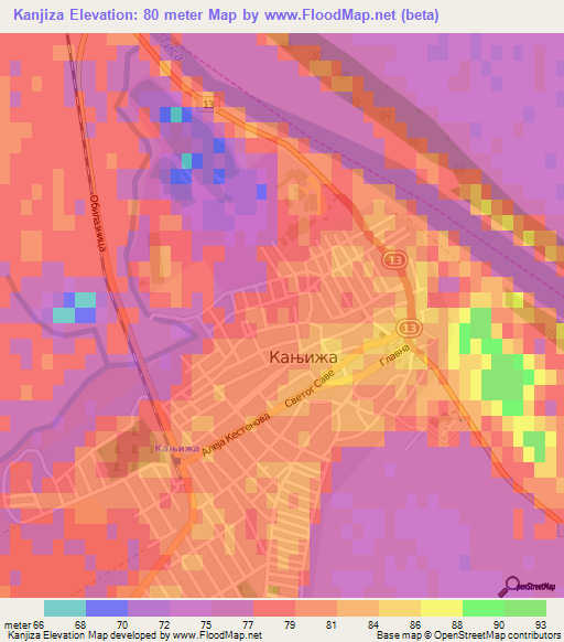 Kanjiza,Serbia Elevation Map