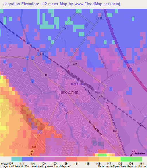 Jagodina,Serbia Elevation Map