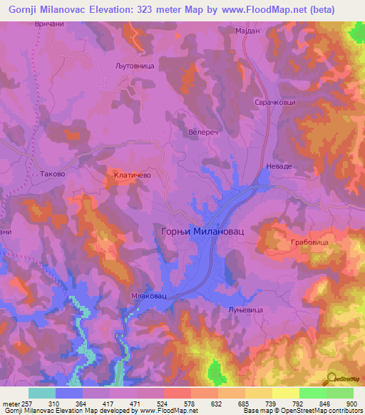 Gornji Milanovac,Serbia Elevation Map