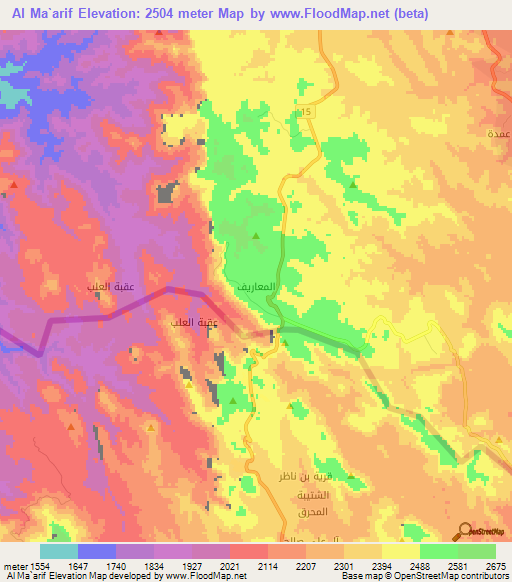 Al Ma`arif,Saudi Arabia Elevation Map