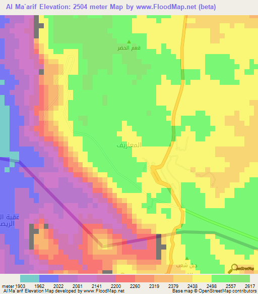 Al Ma`arif,Saudi Arabia Elevation Map