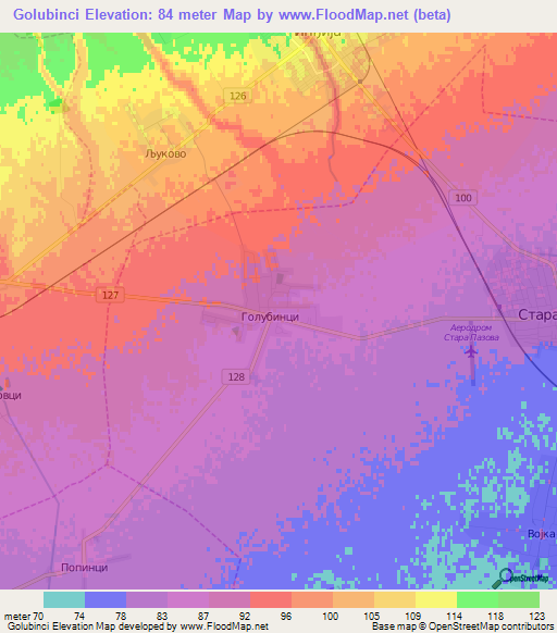 Golubinci,Serbia Elevation Map