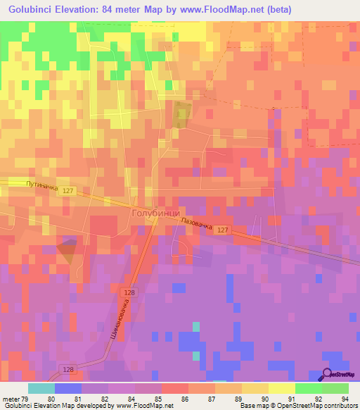 Golubinci,Serbia Elevation Map