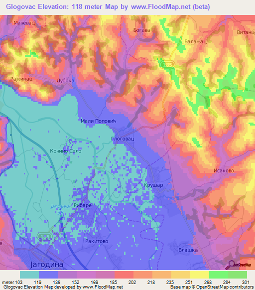 Glogovac,Serbia Elevation Map