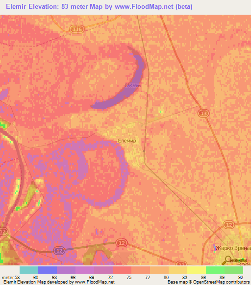 Elemir,Serbia Elevation Map