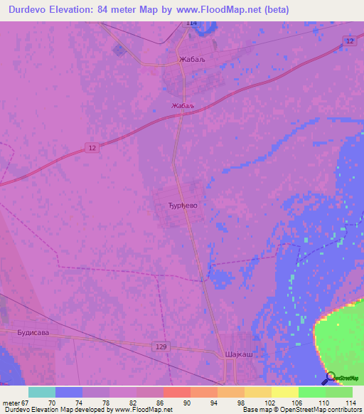 Durdevo,Serbia Elevation Map